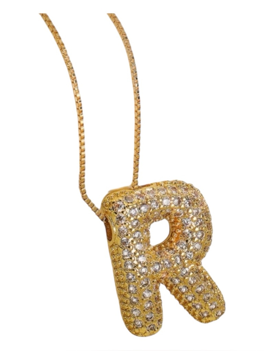GOLD BOX CHAIN  “R” Necklace Stainless Steel 18K Gold Plated Pendant